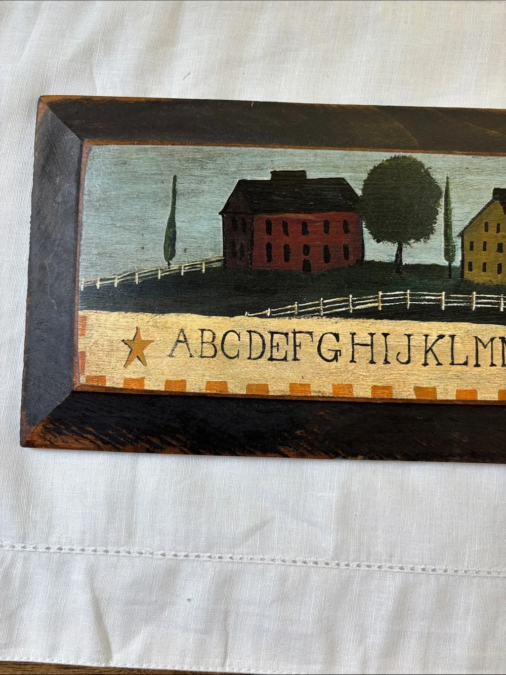 Vintage Wooden C.Palmer Signed Countryside Alphabet Art Primitive Folk Art